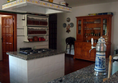 Cocina de Casa Rural La Calera con grifo de cerveza, ideal para disfrutar de bebidas frescas